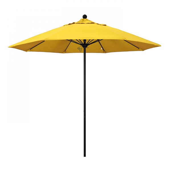 California Umbrella 9' Black Aluminum Market Patio Umbrella, Olefin Lemon 194061335611 - main